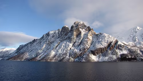 Harstad – Stamsund Herrliches Wetter, Meer, Berge, Schnee…
