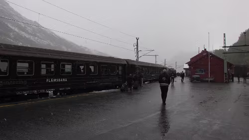 Fotlandsvåg – Flåm – Flåmsbana Die Flåmsbana im Bahnhof Myrdal