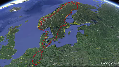 Norge 2012 Gesamter Streckenverlauf - Auto: 8.206 km - Schiff: 383 km - Spritverbrauch: 9,1 l/100 km - ø Geschwindigkeit: 76,3 km/h. Die Reise als Hörbuch