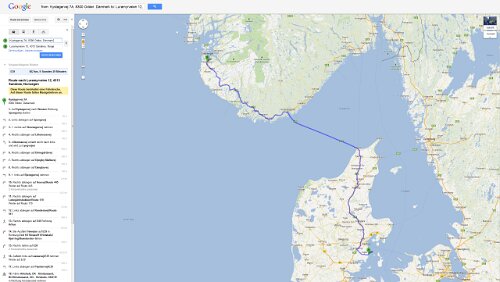 Tour Planung 03 - Kystagervej 7A, 8300 Odder, Dänemark nach Luramyrveien 12, 4313 Sandnes, Norwegen - Google Maps - Opera Mo 17.09.2012 – Odder - Sandnes Größere Kartenansicht