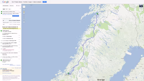 Tour Planung 10 - Prinsens Gate 4A, 7012 Trondheim, Norwegen nach Tysfjord turistsenter AS - Google Maps - Opera So 23.09.2012 – Trondheim - Storjord Größere Kartenansicht