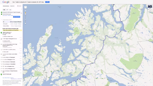 Tour Planung 11 - Tysfjord turistsenter AS nach Samuel Arnesens gate - Google Maps - Opera Mo 24.09.2012 – Storjord - Tromsø Größere Kartenansicht