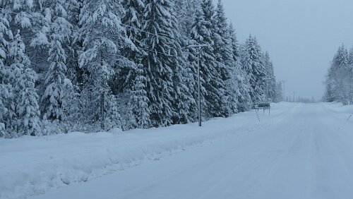 Kristinehamn – Östersund So soll es sein, Schnee ohne Ende und eine schöne geschlossene Schneedecke auf der Straße