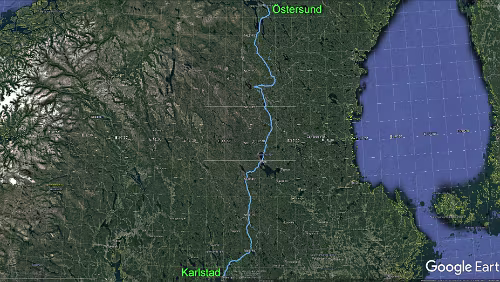 Karlstad – Östersund Karlstad – Malung – Sveg – Östersund, ‚Hotell Linden, 7 Std. 26 Min. (587 km), über E45