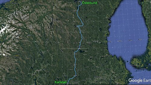Karlstad – Östersund Karlstad – Malung – Sveg – Östersund, ‚Hotell Linden, 7 Std. 26 Min. (587 km), über E45