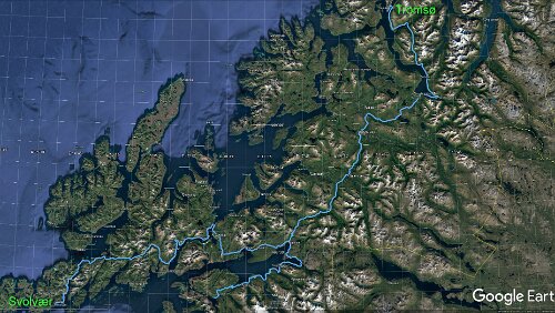 Tromsø – Svolvær Di 07.02.2017 Tromsø – Svolvær, 6 Std. 19 Min. (429 km). über E10