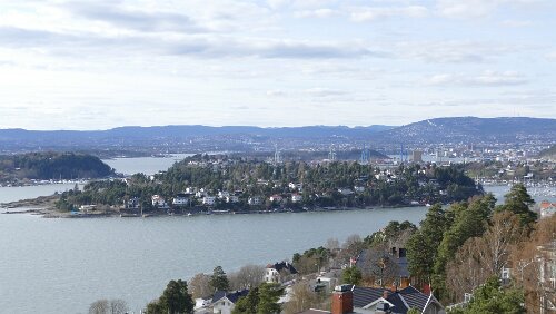 Oslo Ein phantastischer Blick vom Signo Conrad Svendsen senter auf den Oslo fjord