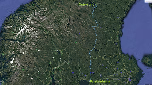Kristinehamn – Östersund Mo 29.01.2018 Kristinehamn – Malung – Sveg – Östersund, ‚Hotell Linden‘, 6 Std. 44 Min. (531 km) / Karte