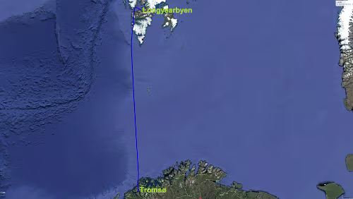 Tromsø – Longyearbyen Do 01.02.2018 FLY Tromsø – Longyearbyen; SK4414, 738, 12:20 – 14:00, ‚Coal Miners’ Cabins‘ / 1 Std. 40 Min. Karte