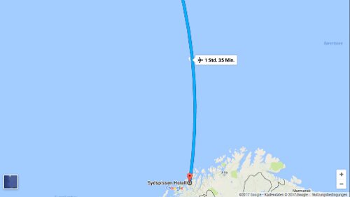 Longyearbyen – Tromsø So 04.02.2018 Svalbard – FLY Longyearbyen – Tromsø; SK 4425, 738, 14:45 – 16:20 Tromsø – ‚Sydspissen Hotel‘ / 1 Std. 35 Min. Karte