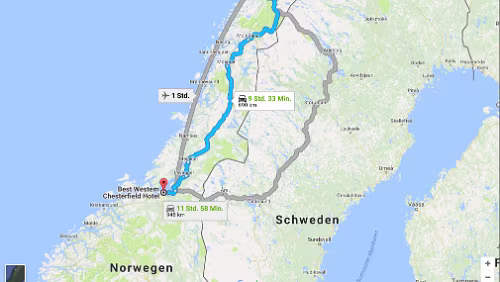 Saltstraumen – Trondheim Di 06.02.2018 Saltstraumen – Trondheim, ‚Best Western Chesterfield Hotel‘, 9 Std. 30 Min. (690 km) / Karte
