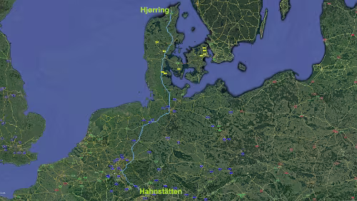 Hjørring – Hahnstätten Sa 10.02.2018 Hjørring – Hahnstätten, 10 Std. 43 Min. (1.015 km) / Karte