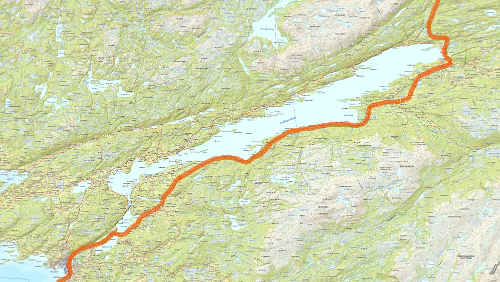 Alternative Streckenführung Straumen – Trondheim Die zweite Alternative führt westlich um den Snåsavatnet .