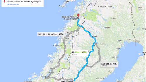 Tagestour Di 30.01.2018 Östersund – Vilhelmina – Storuman – Sorsele – Arjeplog – [NORGE] – Storjord – Fauske, ‚Scandic Fauske‘, 8 Std. 12 Min. (669 km) / Karte Scandic...