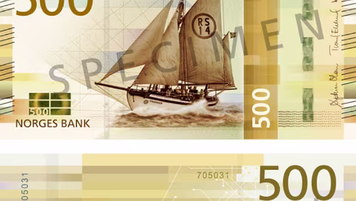 Seddel Ny 500-kroneseddel, Utgave VIII, Planlagt utgitt 4. kvartal 2018, © Norges Bank