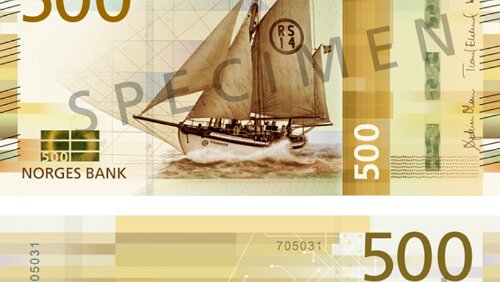 Seddel Ny 500-kroneseddel, Utgave VIII, Planlagt utgitt 4. kvartal 2018, © Norges Bank
