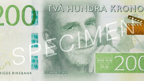 Sedel 200-krona banknote Facts Obverse motif: Film director Ingmar Bergman Reverse motif: Gotland (Fårö), where Ingmar Bergman had his home Measures: 140 x 66...