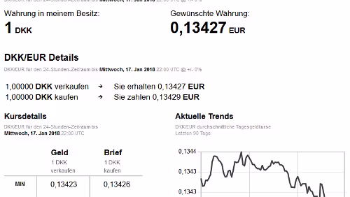 Kurse Umrechnungskurs DKK->EUR, EUR->DKK