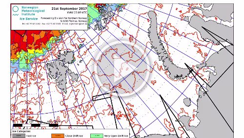 Eiskarten Eiskarten als Video, die Barents Sea , Quelle: Norwegian Ice Service - MET Norway