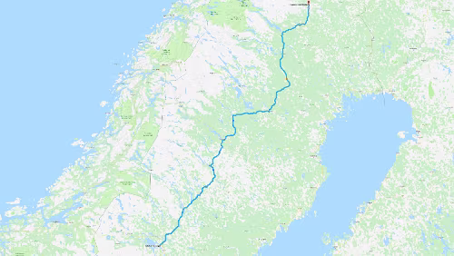 Östersund – Puoltikasvaara Di 29.01.2019 Östersund – Puoltikasvaara ‚Lappeasuando Lodge‘, 8 Std. 55 Min. (746 km) Karte / Karte