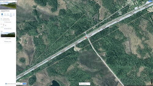 Östersund – Puoltikasvaara Das ist die Stelle wo mir links der Zug begegnete in Google Maps