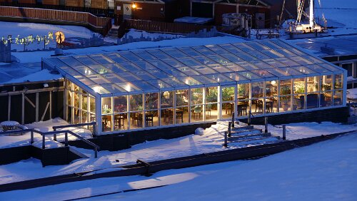 Longyearbyen Mary-Ann Polarrigg, der Wintergarten, gleichzeitig auch Restaurant und Frühstücksraum