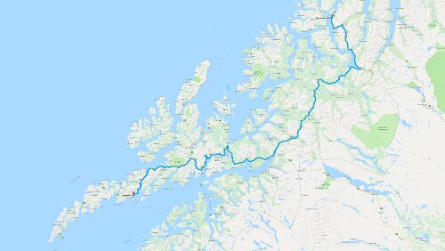 Tromsø – Svolvær Mo 04.02.2019 Tromsø – Svolvær (33 AQ43) / 6 Std. 0 Min. (424 km) Karte / Karte