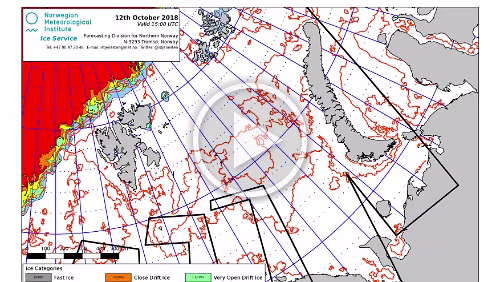 Eiskarten Eiskarten als Video, die Barents Sea , Quelle: Norwegian Ice Service - MET Norway