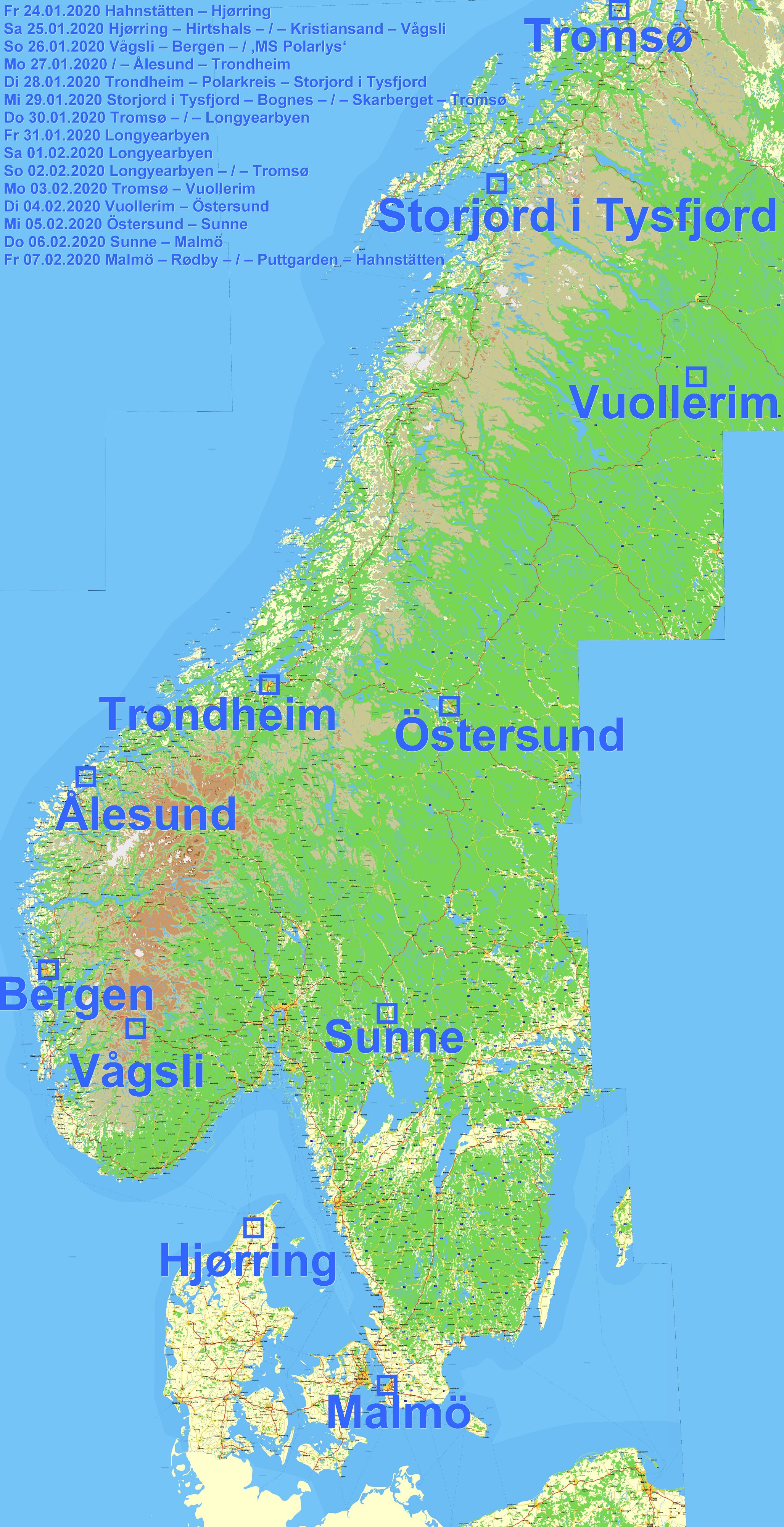 Gesamtroute auf dem Festland