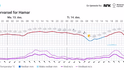 Værvarsel for Hamar - 2021 12 12