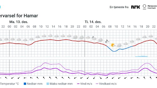 Værvarsel for Hamar - 2021 12 12