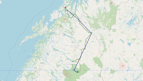 Vuollerim – Tromsø Die vorgeschlagene Route habe ich dann doch nicht genommen, weil ich in Jokkmokk noch mal Super-Benzin tanken wollte.