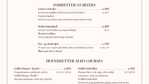 Vuollerim – Tromsø Speisekarte Walter & Leonard. 345 NOK / 35,11 EUR