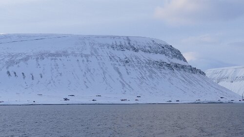 Fjordcruise towards the Esmark Glacier & Barentsburg Einzelne Hütten in der Nähe des Flughafens.