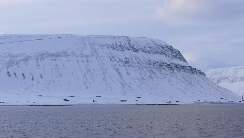 Fjordcruise towards the Esmark Glacier & Barentsburg Einzelne Hütten in der Nähe des Flughafens.