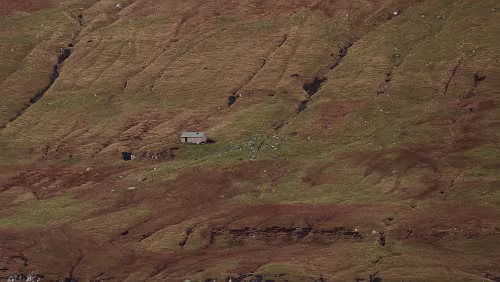 Føroyar Noch eine kleine Hütte auf der sonst menschenleer scheinenden Insel.