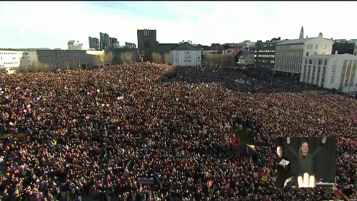 Island in den Medien Kundgebung in Reykjavík.