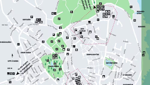 Karte This map shows tourist information centers, public toilets, shops, restaurants, cafes, points of interest and sightseeings in Tórshavn.