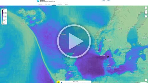 Wettervorhersage Die Prognose für die nächsten 48 Stunden, langsam beruhigt sich das schwere Wetter auf der See zwischen Hirtshals und den Føroyar wieder.