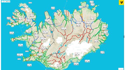 Wettervorhersage Die roten Straßen sind bereits gesperrt. Die Ringstraße ist weitgehend unproblematisch. Die verschieden blau eingefärbten Abschnitte zeigen leicht oder stärker...