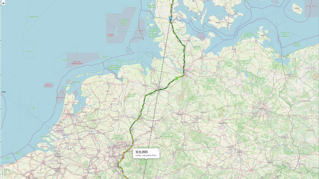 12.11.2023 Kolding – Hahnstätten Karte – Reiseroute So 12.11.2023 Kolding – Hamburg – Bremen – Siegen – Hahnstätten — 8 Std. 20 Min. (759 km) Unterkunft...