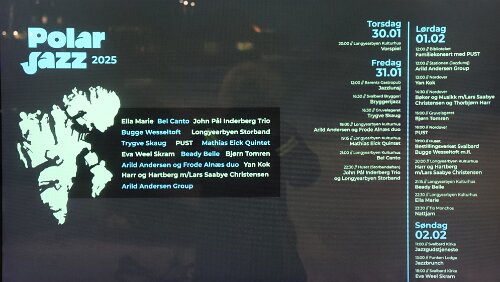 Longyearbyen Werbung für das PolarJazz Festival 2025.