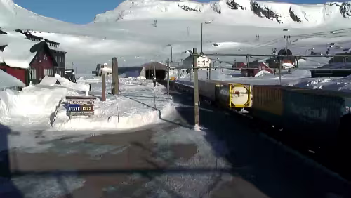 Finse stasjon Güterzug bei Sonnenschein