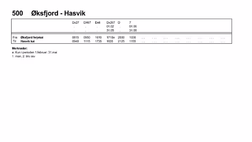 Ferje - 500 Hasvik - Øksfjord - Hasvik Ferje - 500 Hasvik - Øksfjord - Hasvik